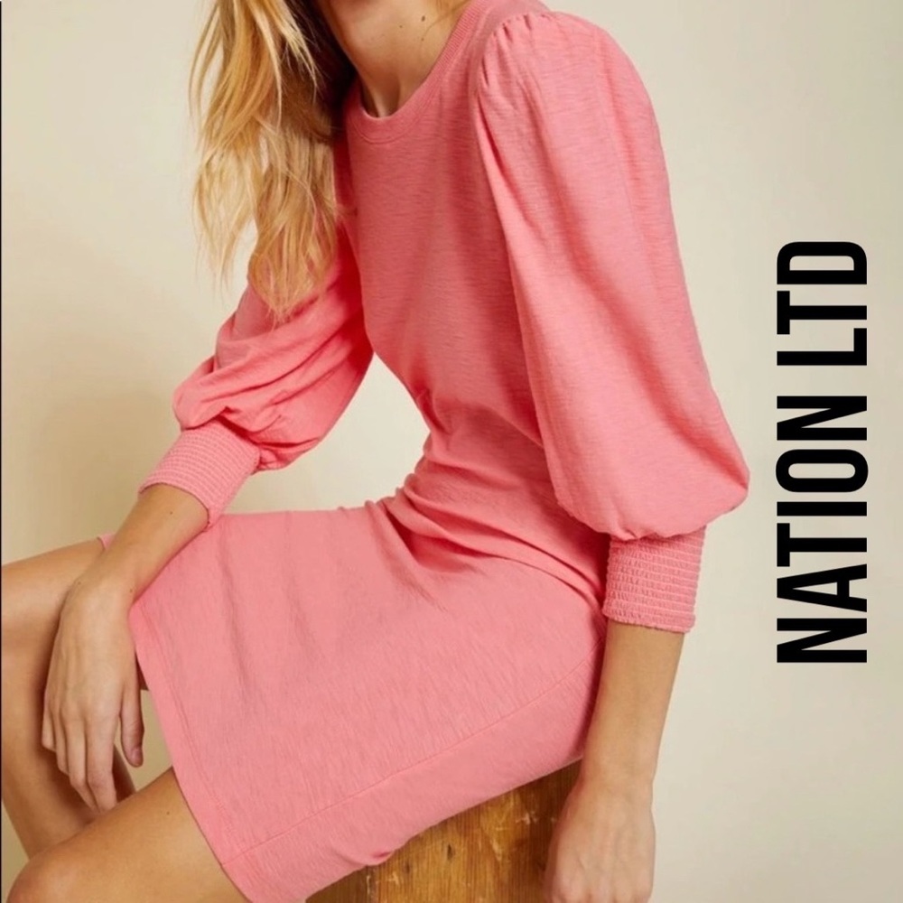 Nation Ltd Loren Puff Sleeve Shift Dress / Flamingo